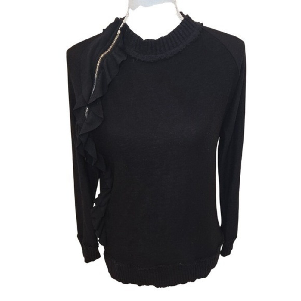Pete Collection Women's Sweater Crewneck Black Cotton Small Academia Preppy Cozy